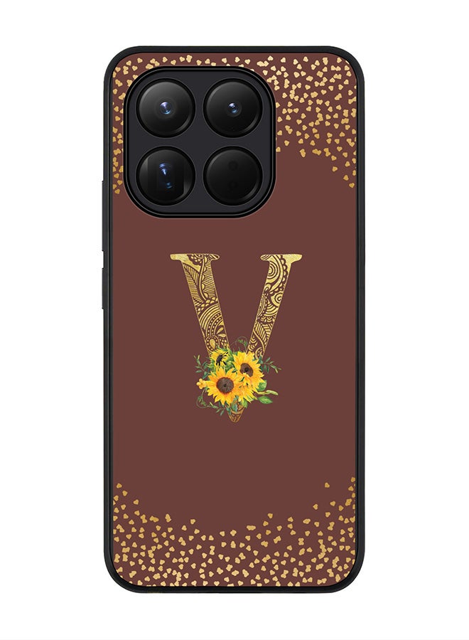 For Xiaomi 15T Case,Slim fit Camera Protection, Shockproof Thin Phone cover  - Custom Floral Monogram - V  (Brown )